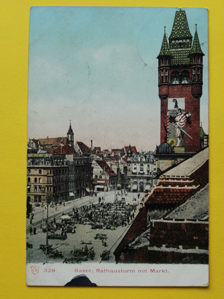 Ansichtskarte Basel / Markt / 1911 / Markttag – Rathaus – Gebäude